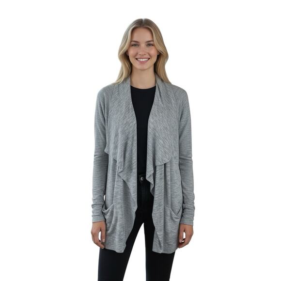 Athleta Studio Wrap Heather Gray Cardigan Sweater Waterfall Pockets Size XL - Picture 1 of 7